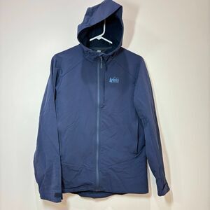 REI CO-OP Hooded Full Zip Jacket Women S Softshell Navy Blue Outdoors Hiking